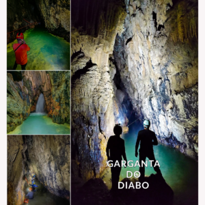 Aventura na Garganta do Diabo, roteiro de aventura na Caverna do Diabo com rio subterrâneo, cachoeira de 5 metros e percurso sem iluminação artificial.